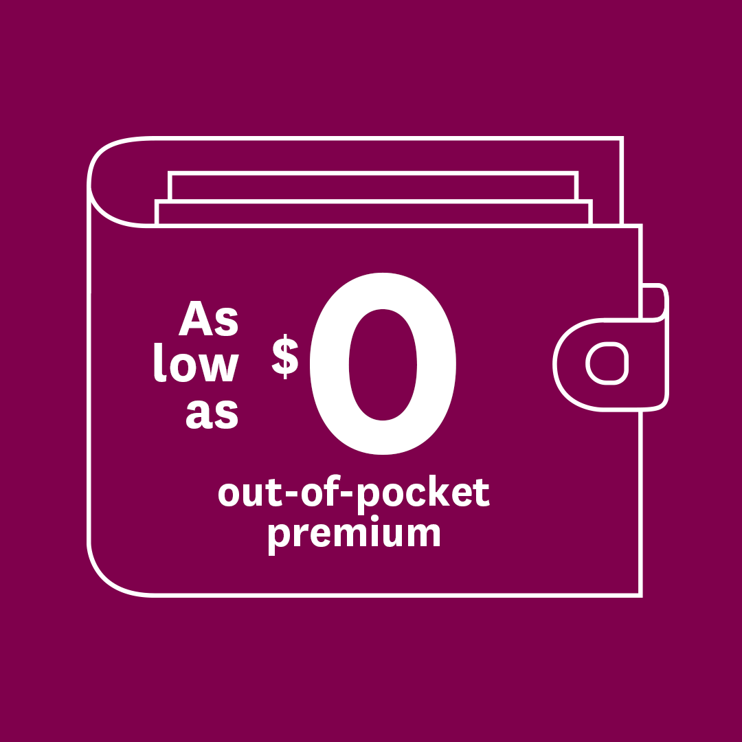 Wallet with 'As low as $0 out-of-pocket-premium'