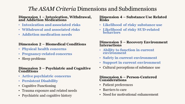 the ASAM Criteria Dimensions and Subdimensions